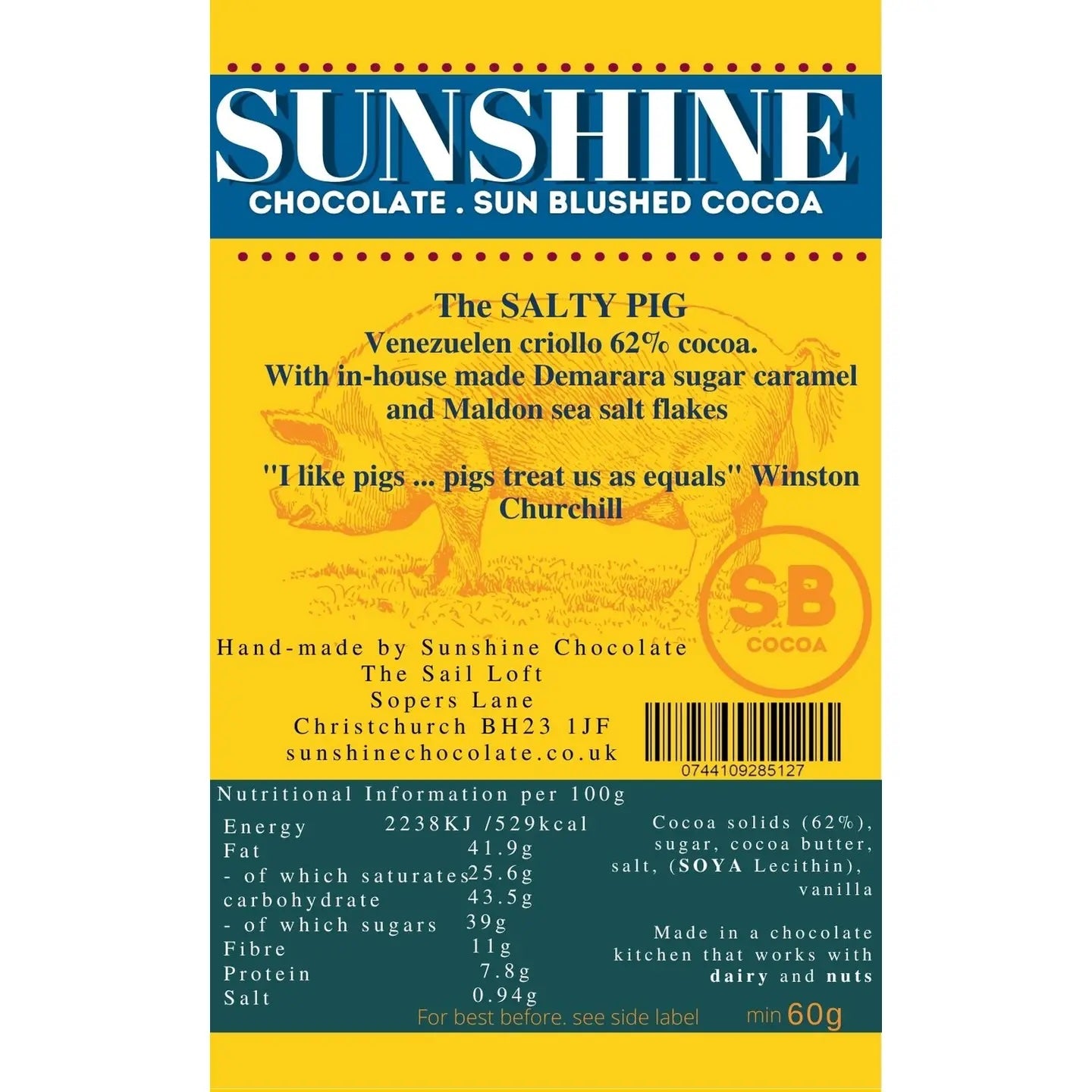 Sunshine Chocolate Salty Pig Dark Chocolate Melt Bar