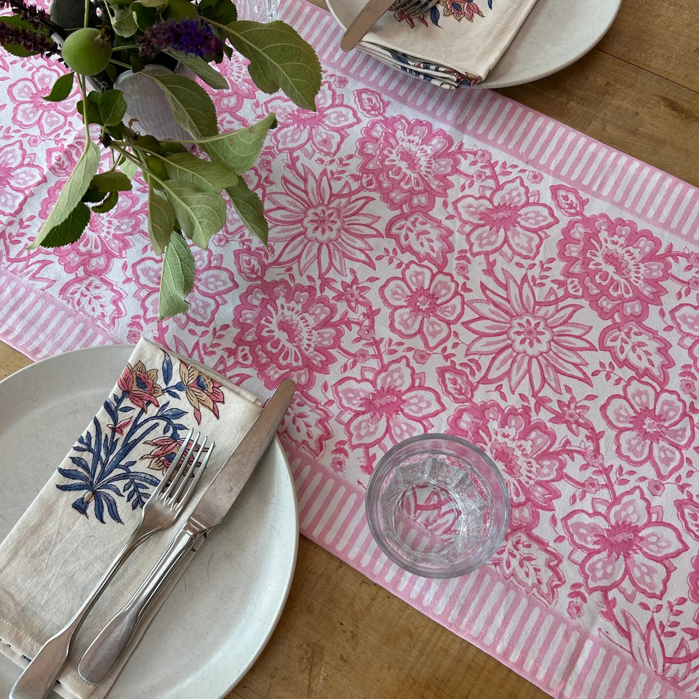 New Meadow Soft Pink Hand Block Printed Runner
