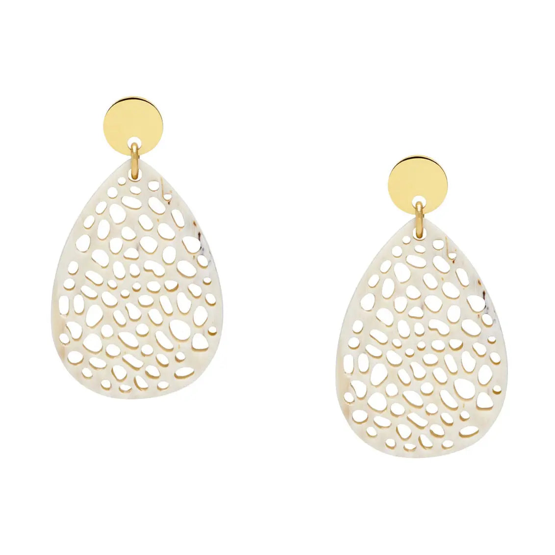 Patra White and Gold Teardrop-Shaped Statement Horn Earrings