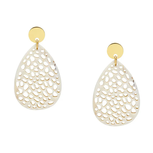 Patra White and Gold Teardrop-Shaped Statement Horn Earrings