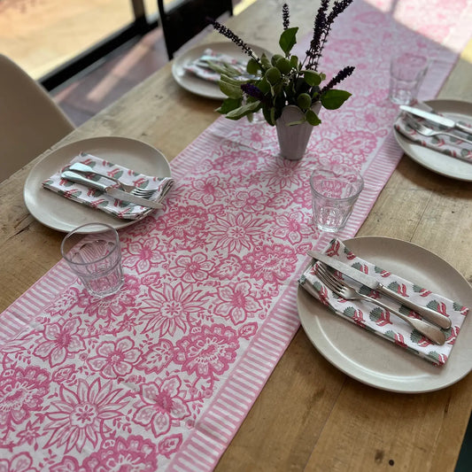 New Meadow Soft Pink Hand Block Printed Runner