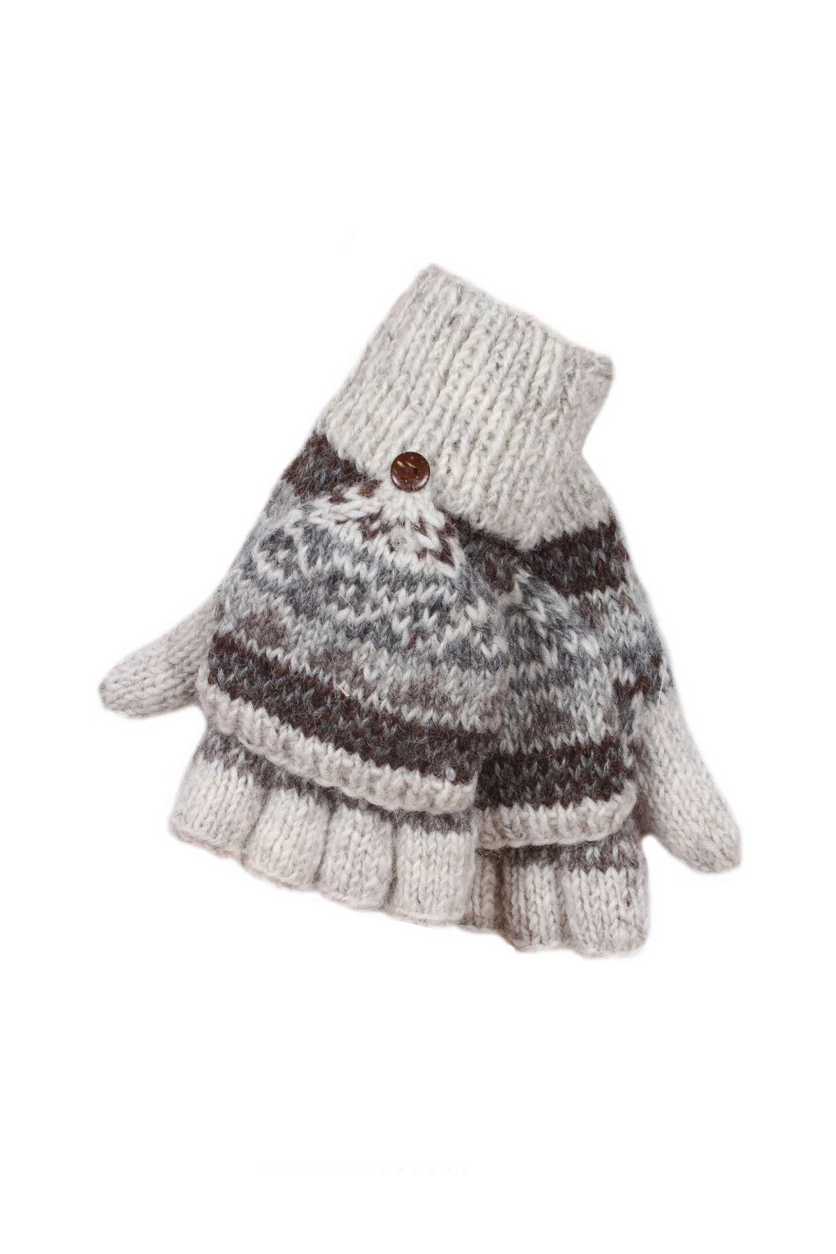 Classic Fair Isle Knit Fingerless Glove Mitts Natural Wool: Natural