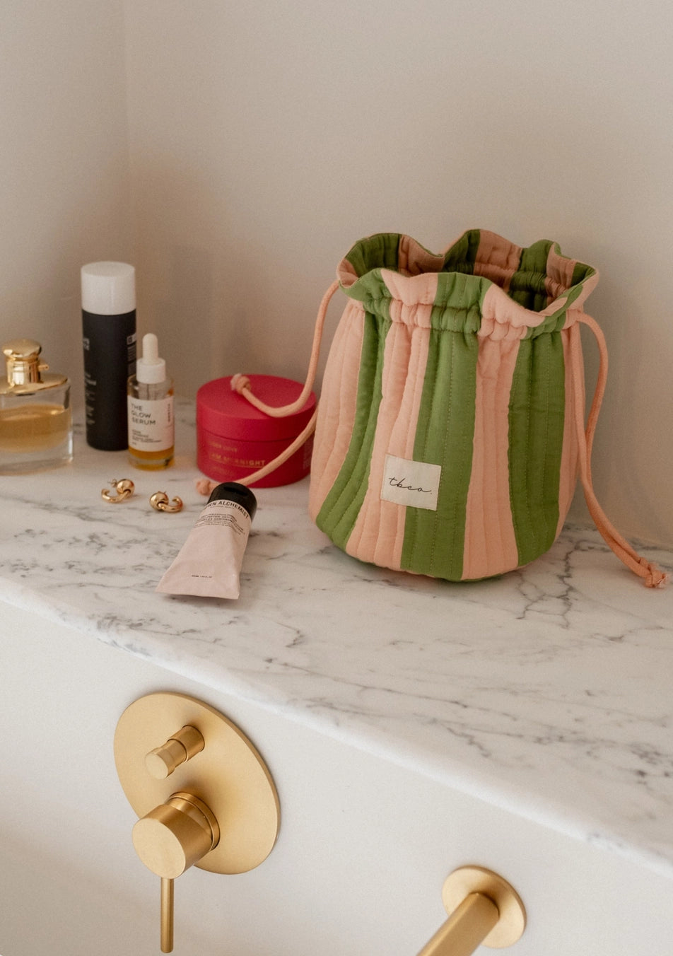 Cotton Wash Bag | Green Stripe