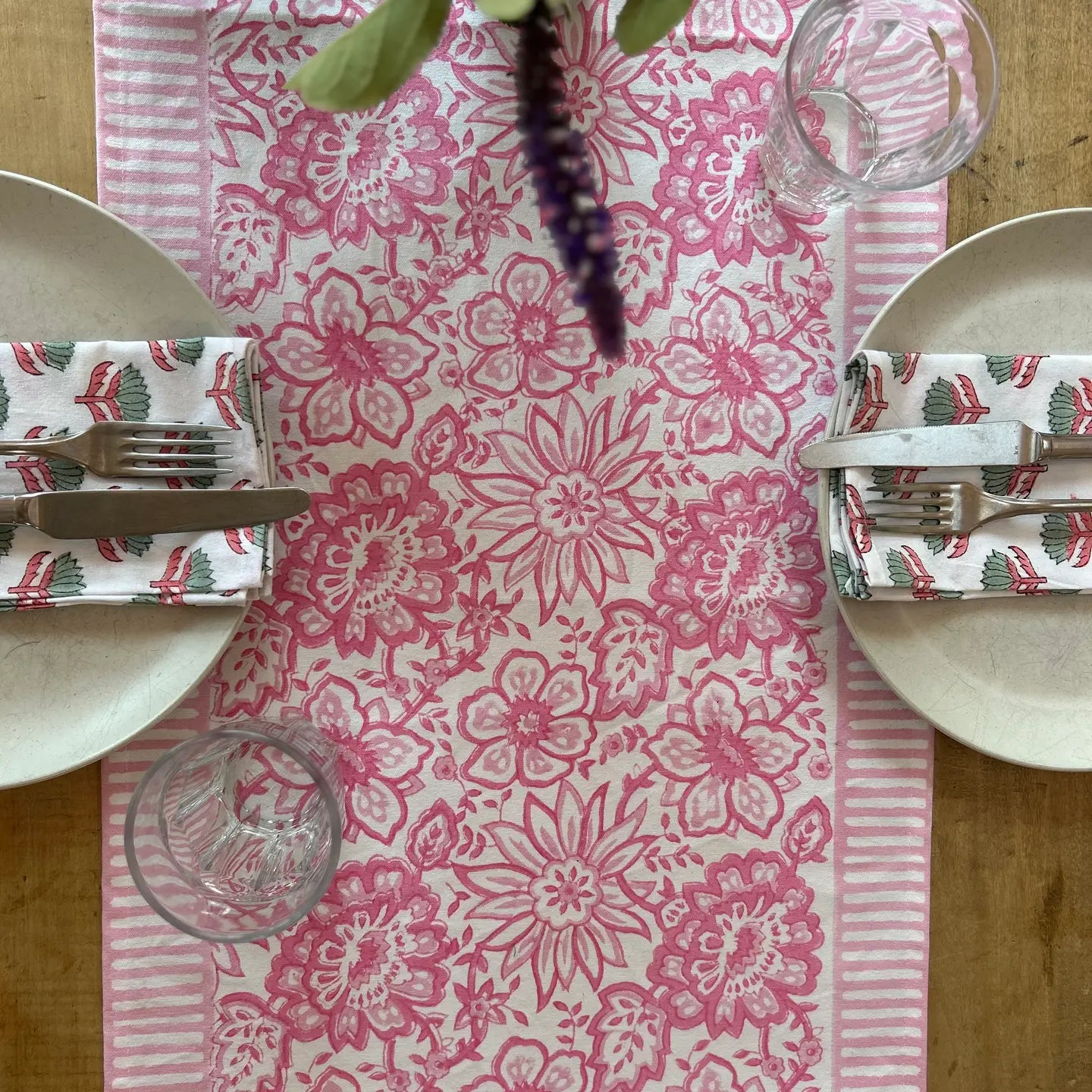New Meadow Soft Pink Hand Block Printed Runner