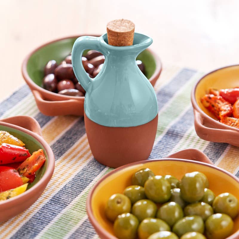 Sintra Glazed Terracotta Oil Drizzler - Duck Egg Blue: Yellow