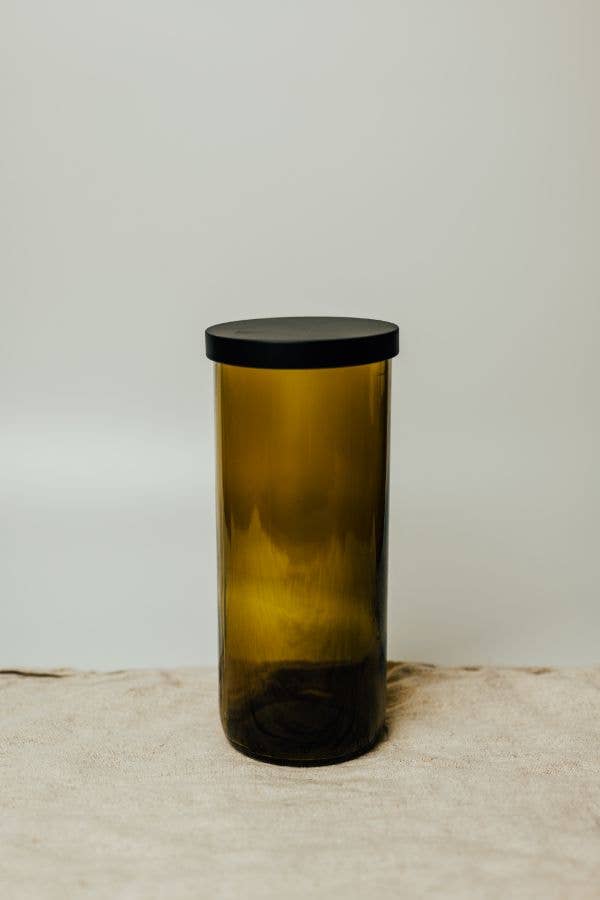 Glass utility storage jar - olive green glass