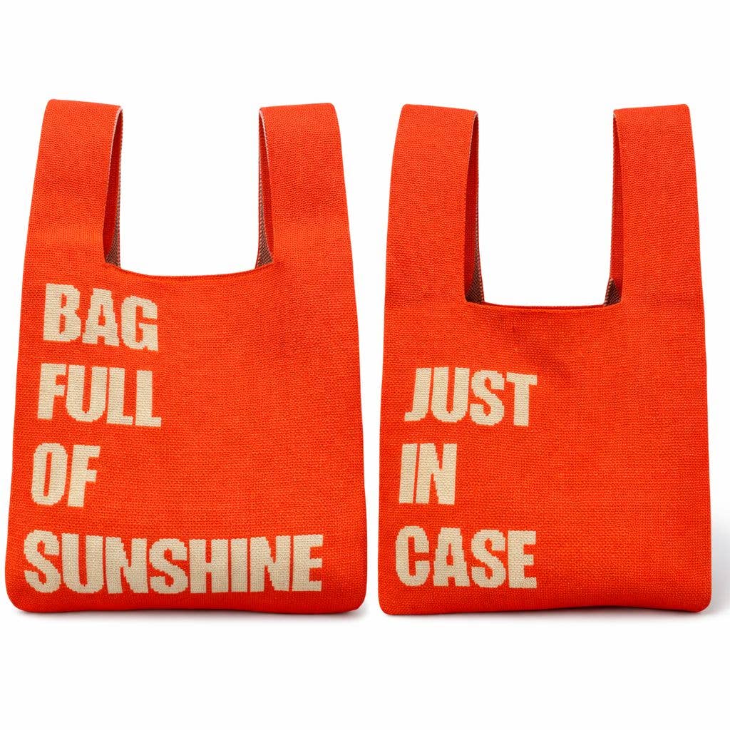 Bag Full of Sunshine - Knitted Bag: Orange and white / Medium