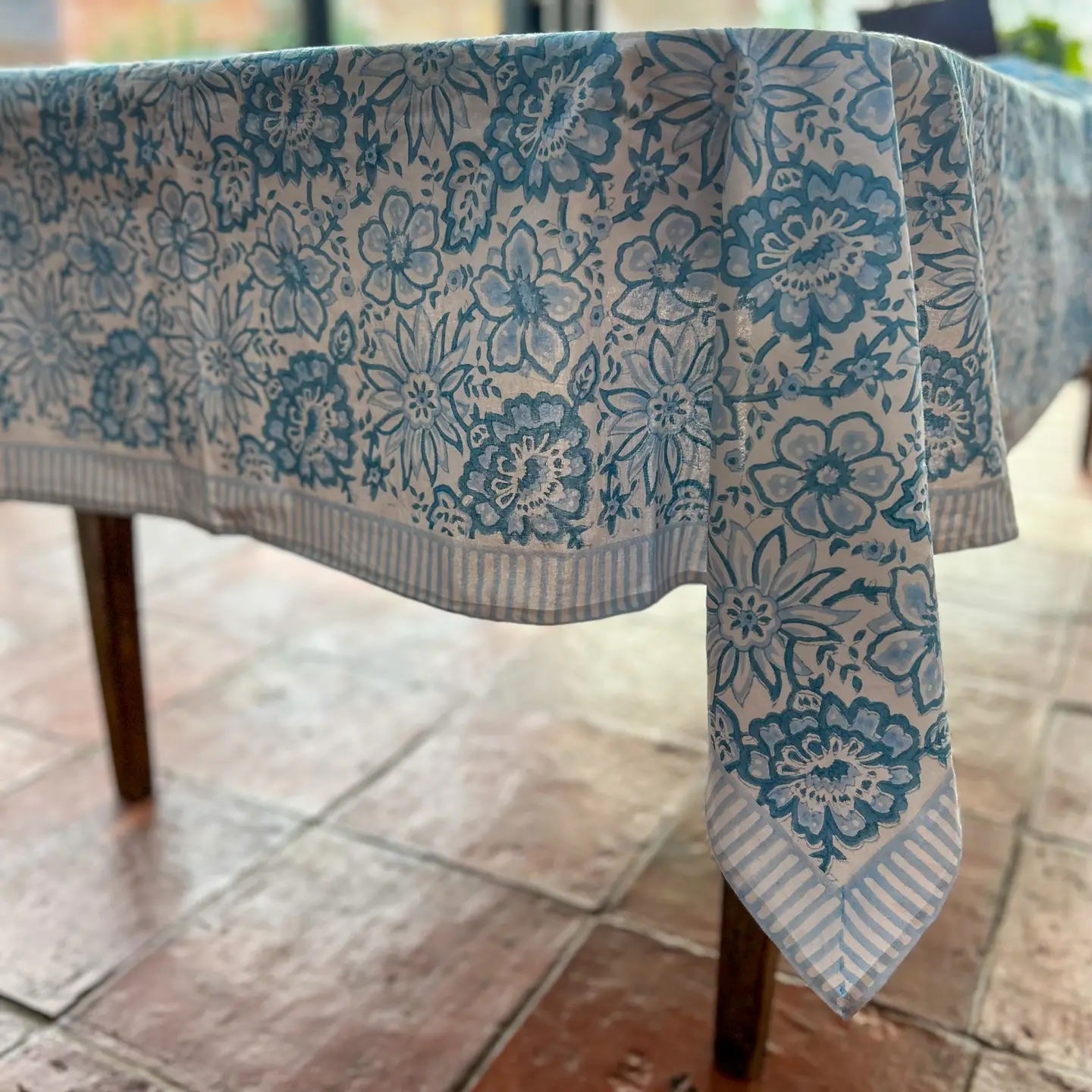Meadow Baby Blue Hand Block Printed Tablecloth