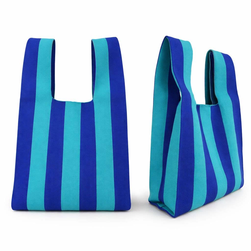 Classic Stripe Knitted Reusable Market Bag-Tote Bag-gift: Blue / Medium