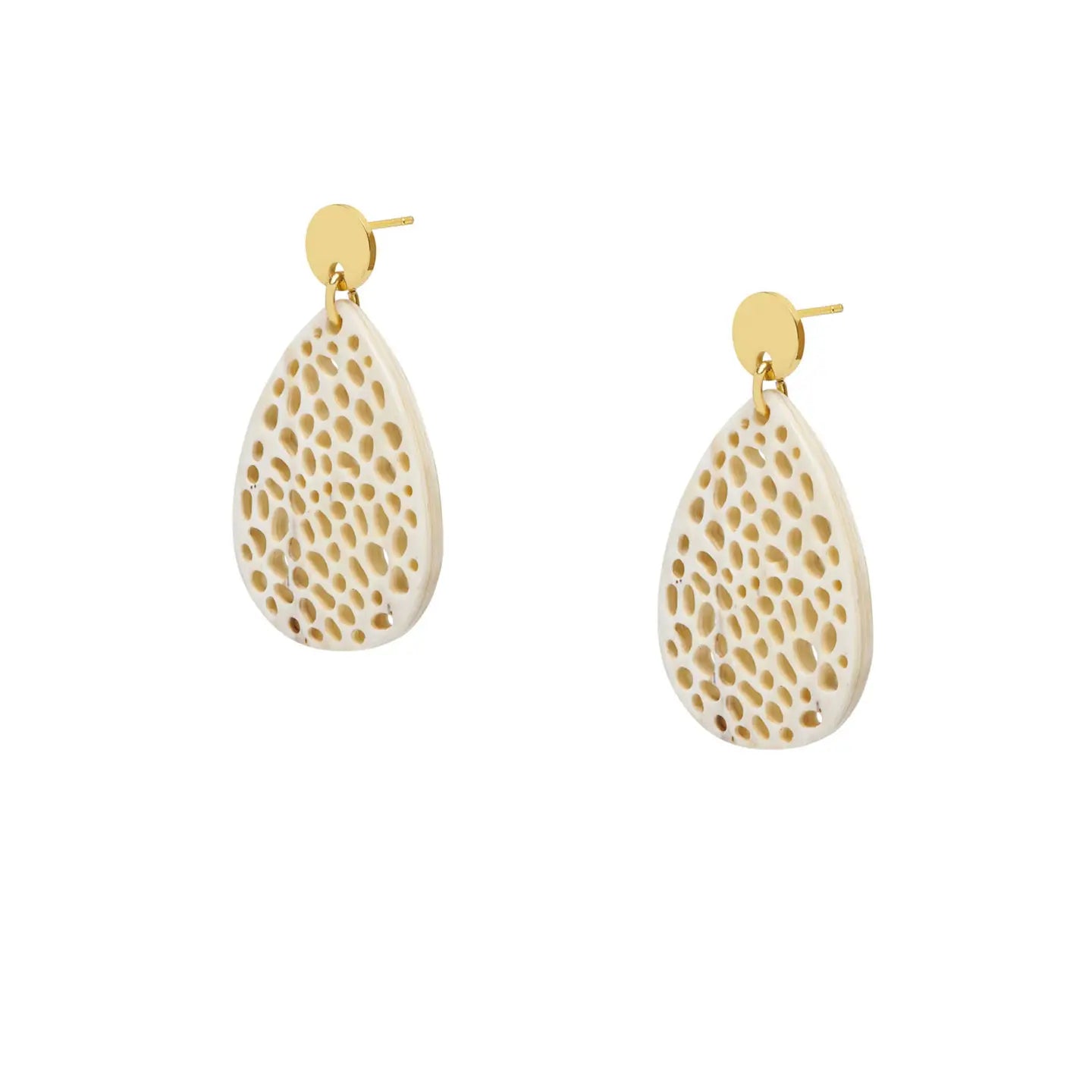 Patra White and Gold Teardrop-Shaped Statement Horn Earrings