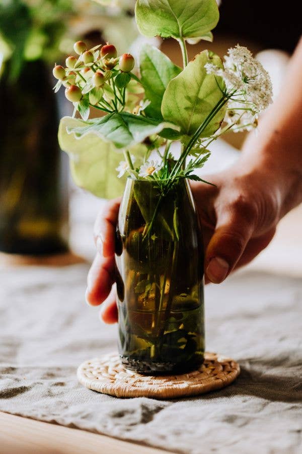 Recycled Olive Green Glass Bud Vase Wedding Table Vessel