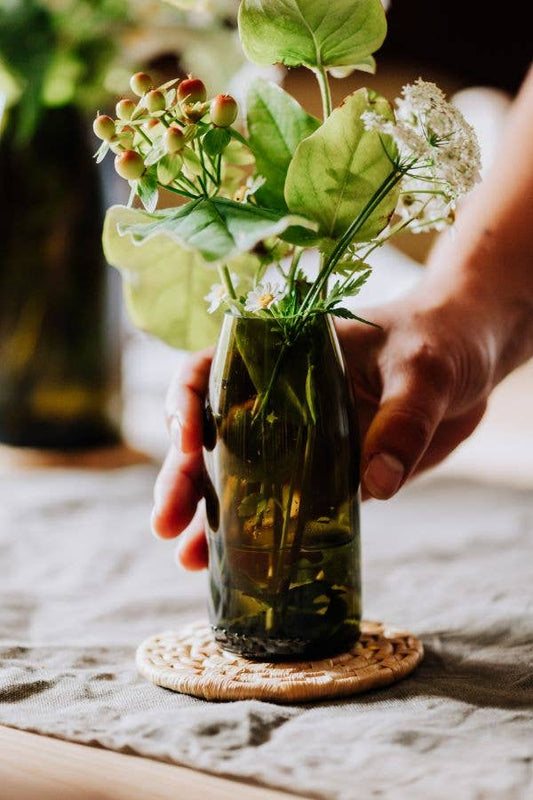 Recycled Olive Green Glass Bud Vase Wedding Table Vessel