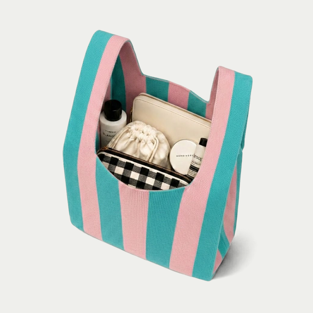 Classic Stripe Knitted Reusable Market Bag-Tote Bag-gift: Blue / Medium