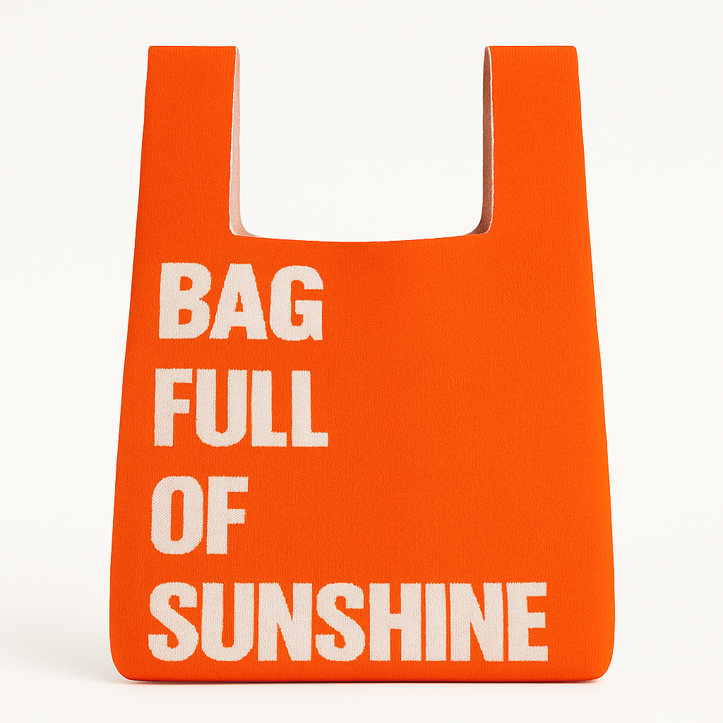 Bag Full of Sunshine - Knitted Bag: Orange and white / Medium