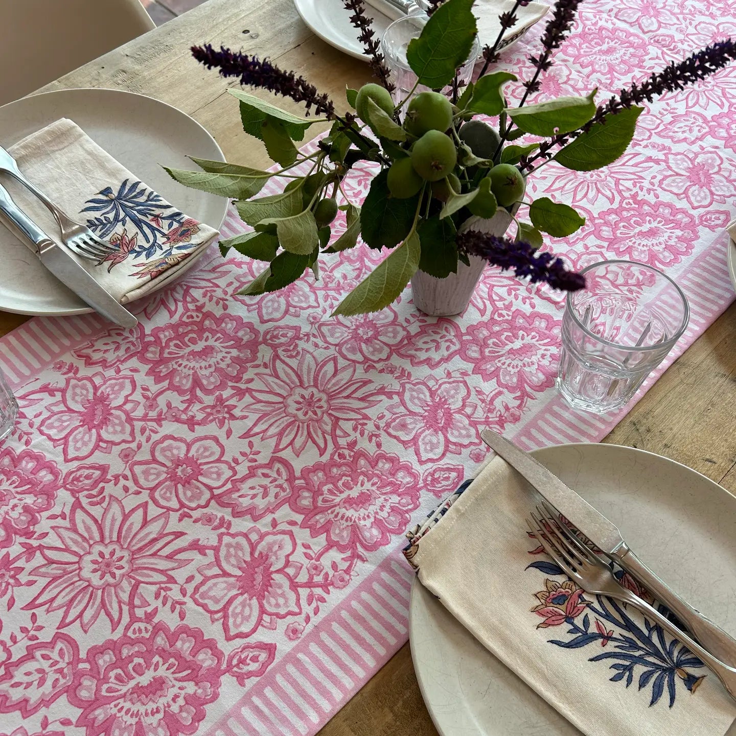 New Meadow Soft Pink Hand Block Printed Runner