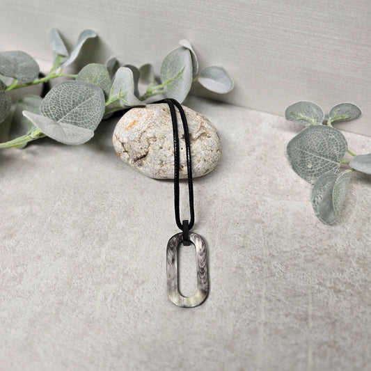 Black Natural Large Rectangle Horn & Cord Pendant