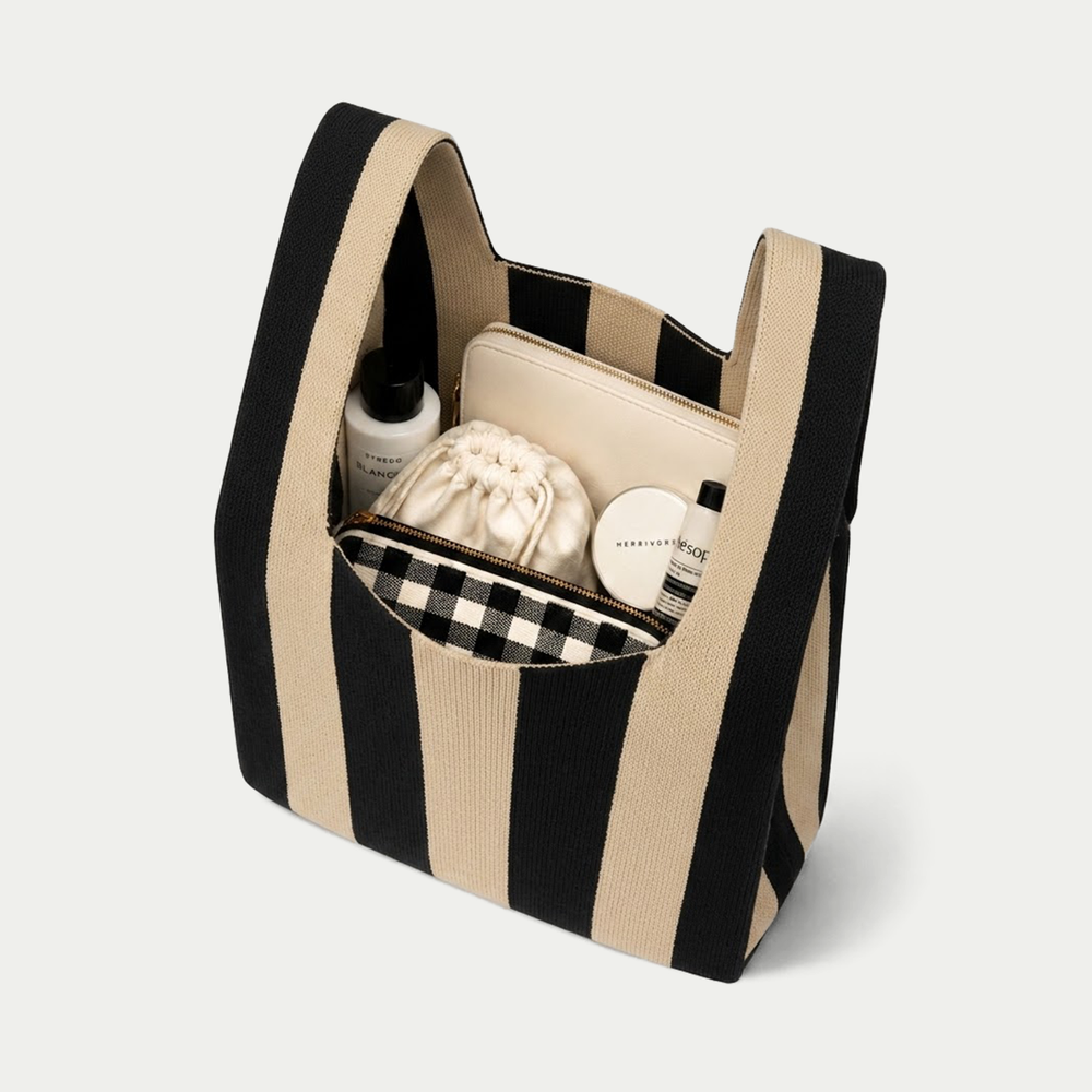 Classic Stripe Knitted Reusable Market Bag-Tote Bag-gift: Blue / Medium