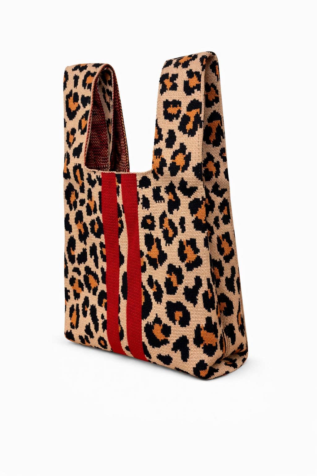 Scarlet Stripe Leopard - Knitted bag: Leopard pattern / Medium