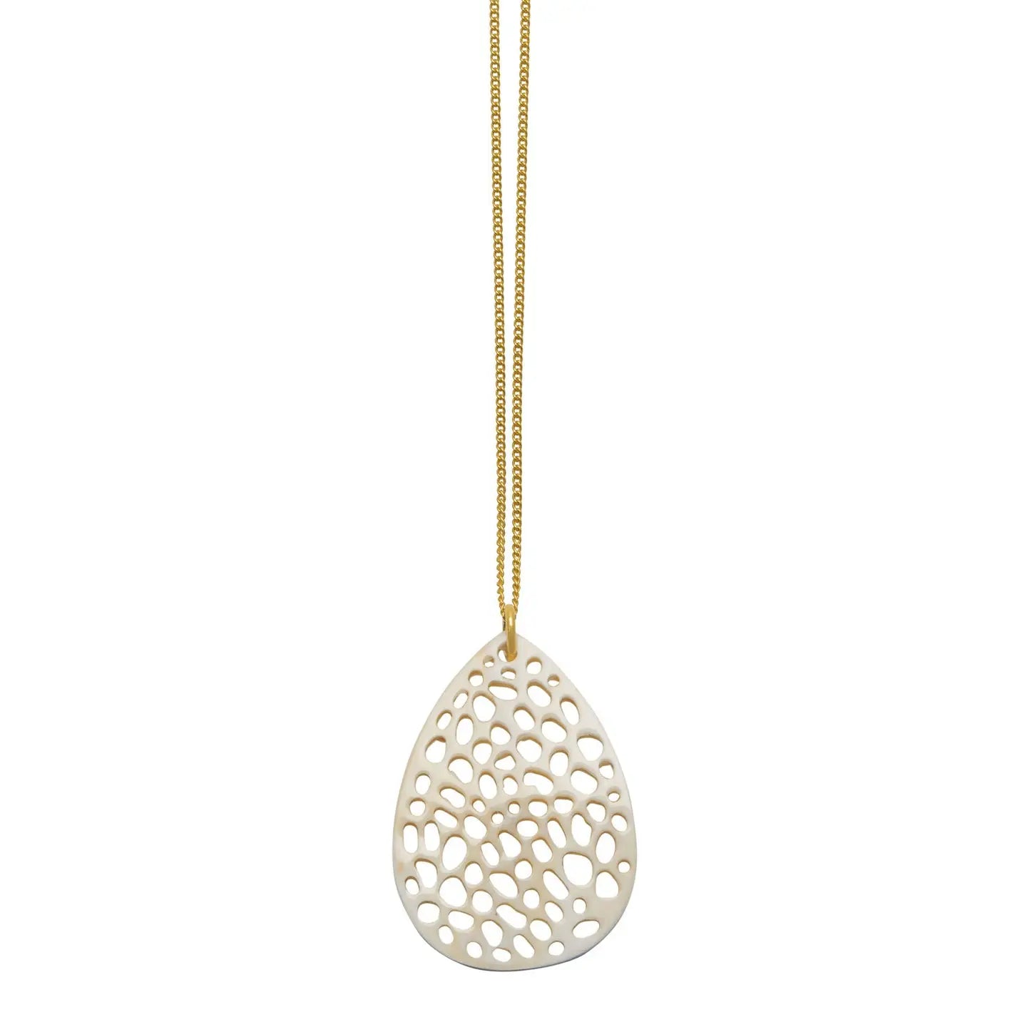 Petra White and Gold Patterned Teardrop Pendant
