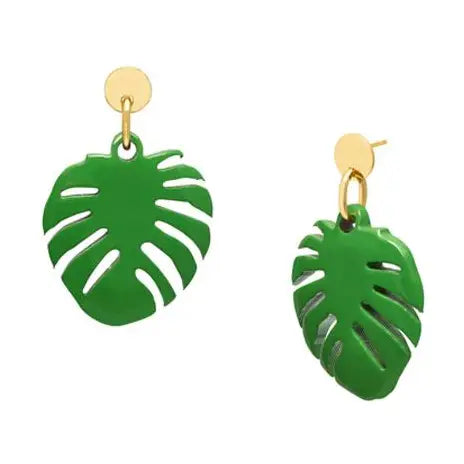 Gold/ Green Palm Leaf Botanical Earrings