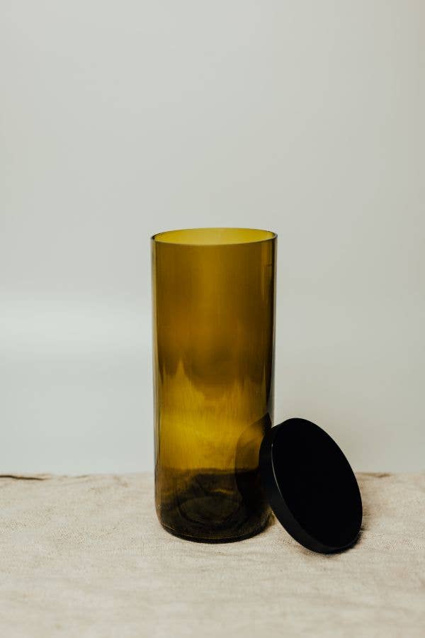 Glass utility storage jar - olive green glass