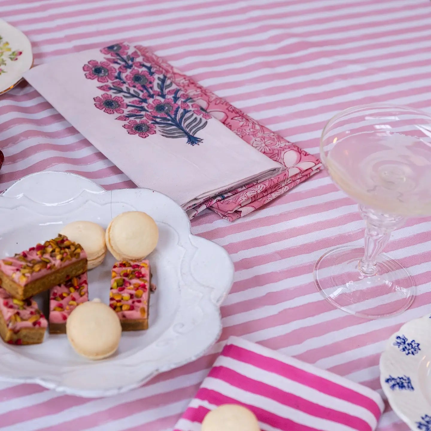 Ruffle Stripe Blush Hand Block Printed Tablecloth
