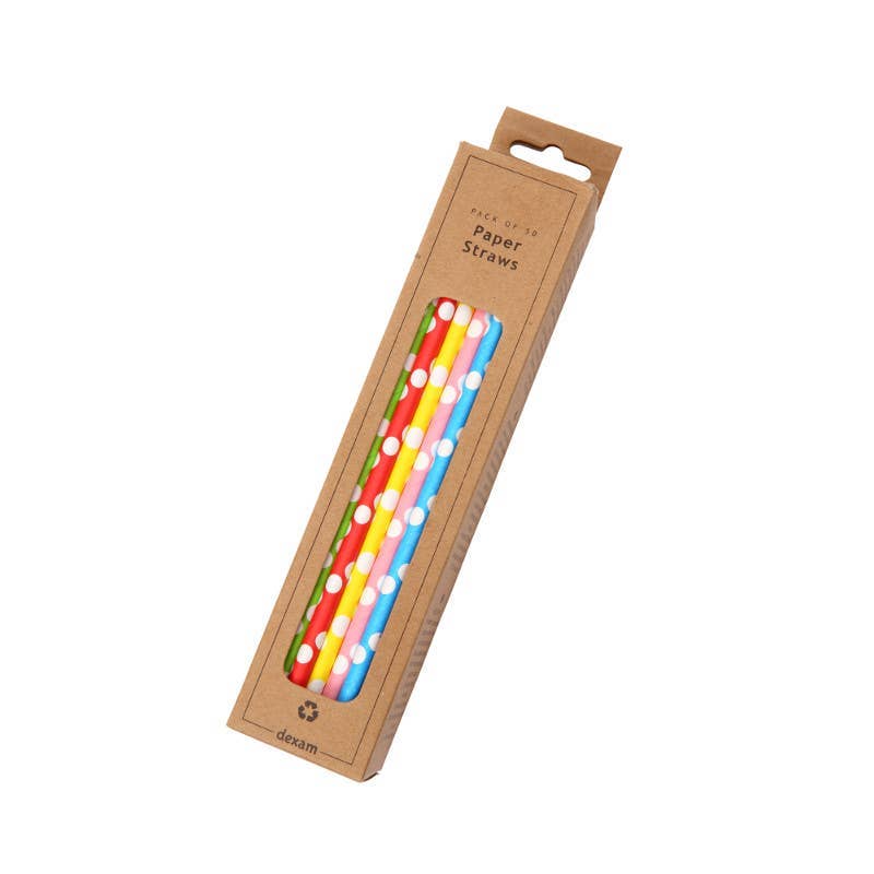 Polka Dot Paper Straws Pack/50 Assorted Colours