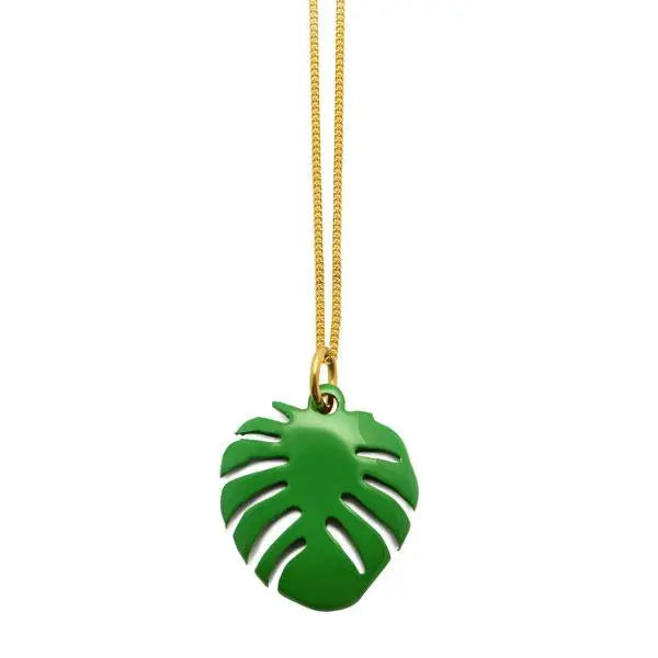 Gold/Green Palm Leaf Pendant/Necklace