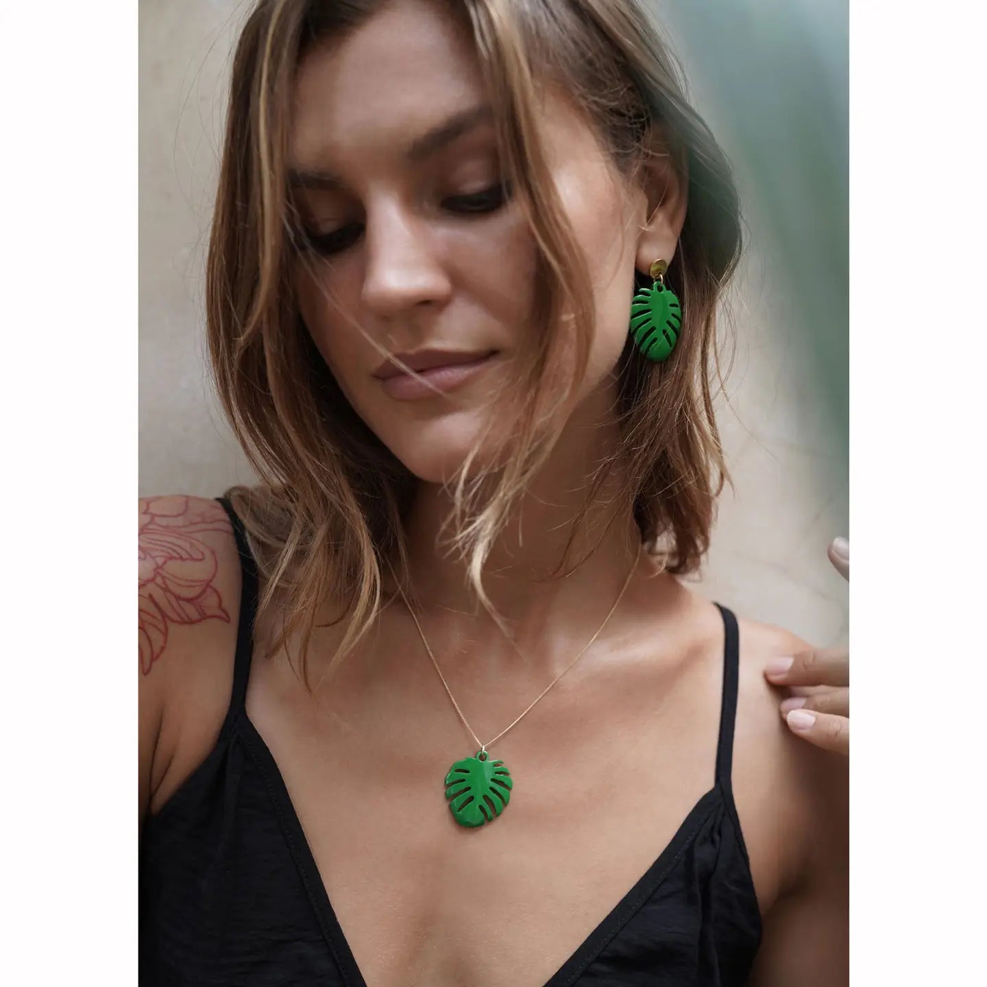 Gold/Green Palm Leaf Pendant/Necklace