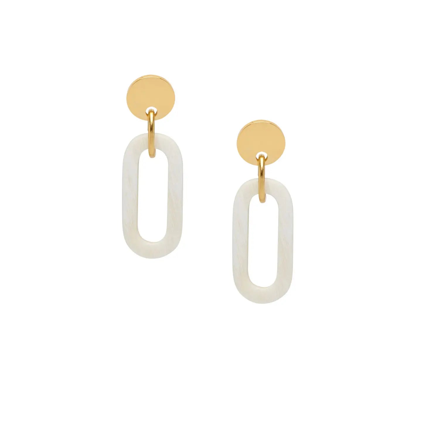 Open Link White Natural Horn Drop Earring - Gold
