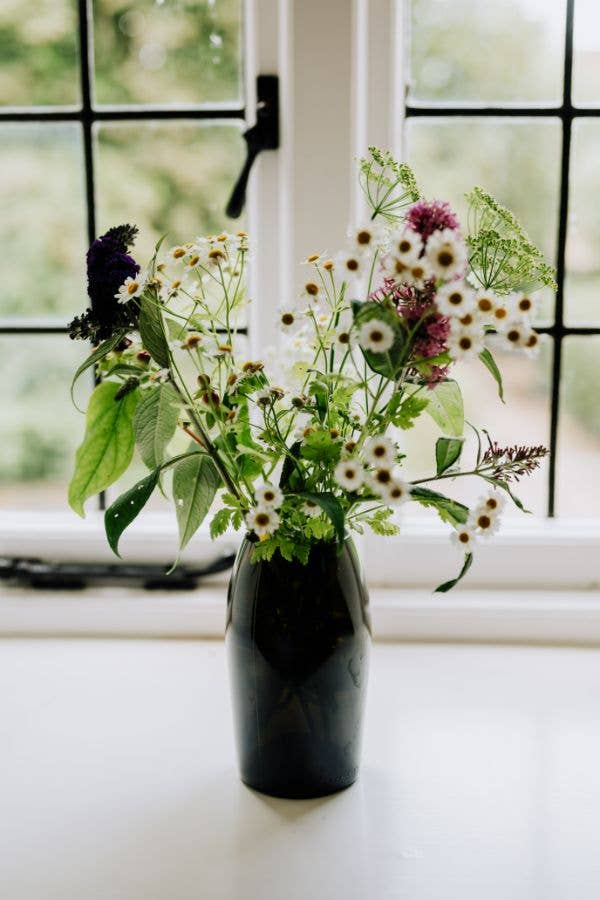 Recycled Olive Green Glass Curved Vase