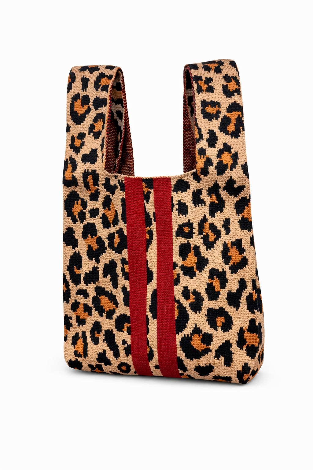 Scarlet Stripe Leopard - Knitted bag: Leopard pattern / Medium