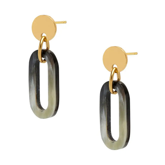 Open Link Black Natural Horn Drop Earring - Gold
