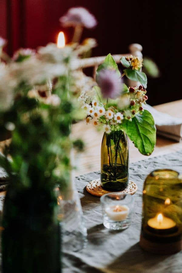 Recycled Olive Green Glass Bud Vase Wedding Table Vessel
