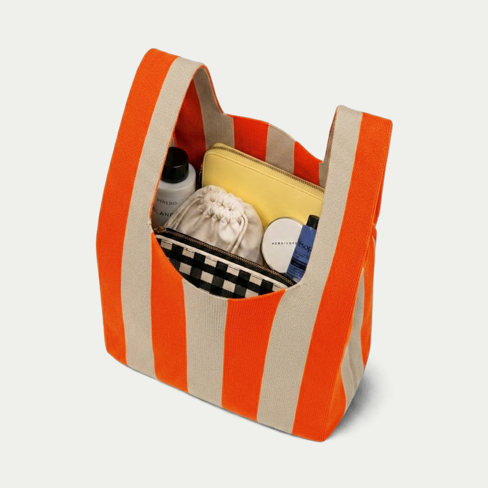Classic Stripe Knitted Reusable Market Bag-Tote Bag-gift: Blue / Medium