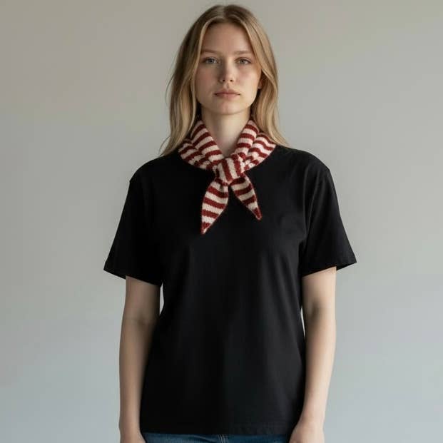 Striped triangle knitted wool scarf: Hot Pink
