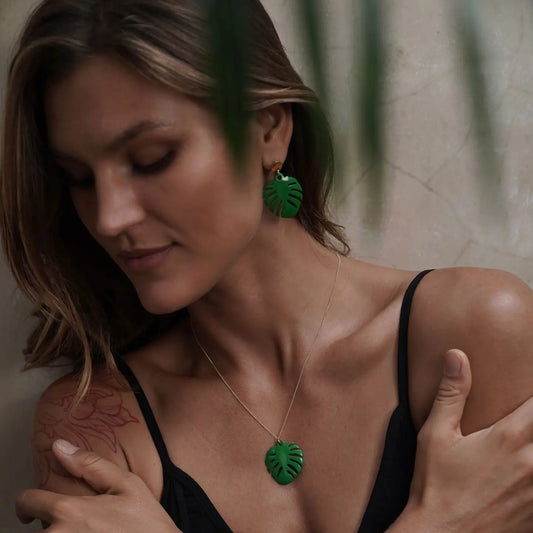 Gold/Green Palm Leaf Pendant/Necklace